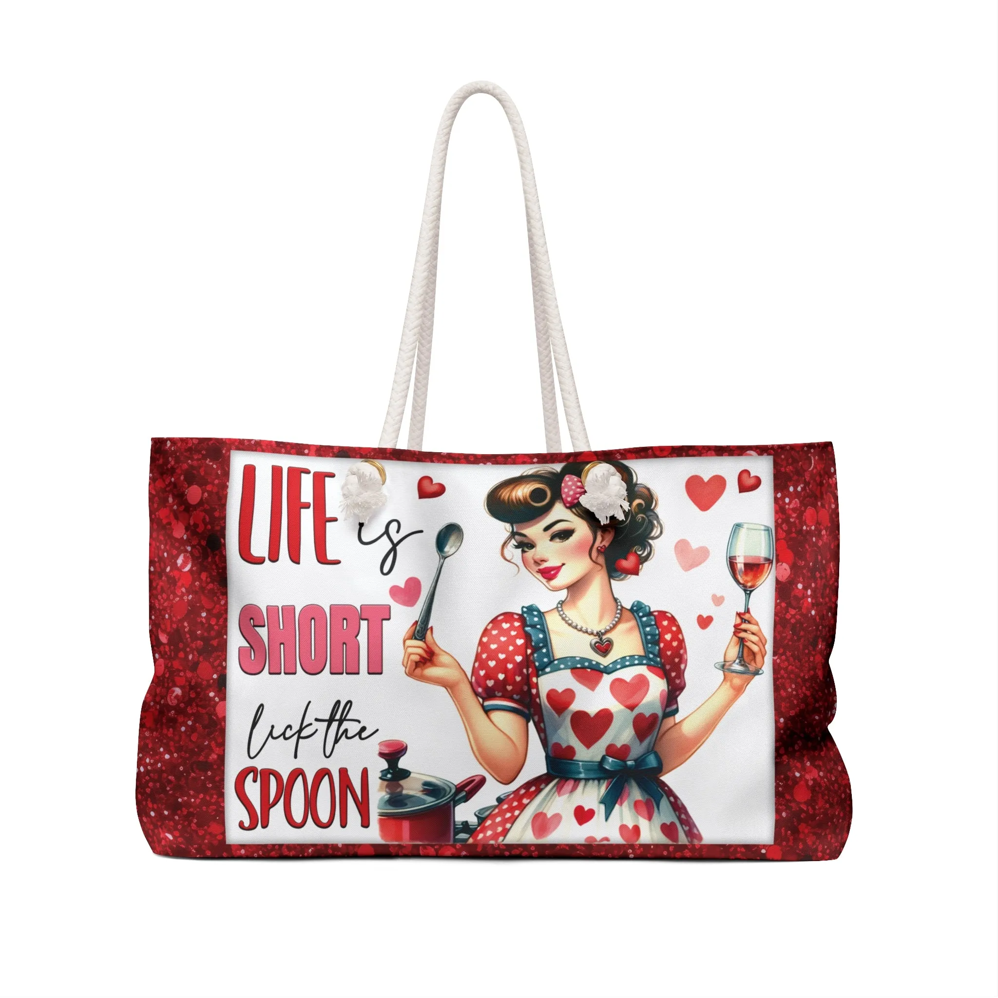 Personalised/Non-Personalised Weekender Bag, Life is Short Lick the Spoon, Large Weekender Bag, Beach Bag, Book Bag