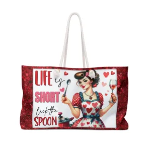 Personalised/Non-Personalised Weekender Bag, Life is Short Lick the Spoon, Large Weekender Bag, Beach Bag, Book Bag