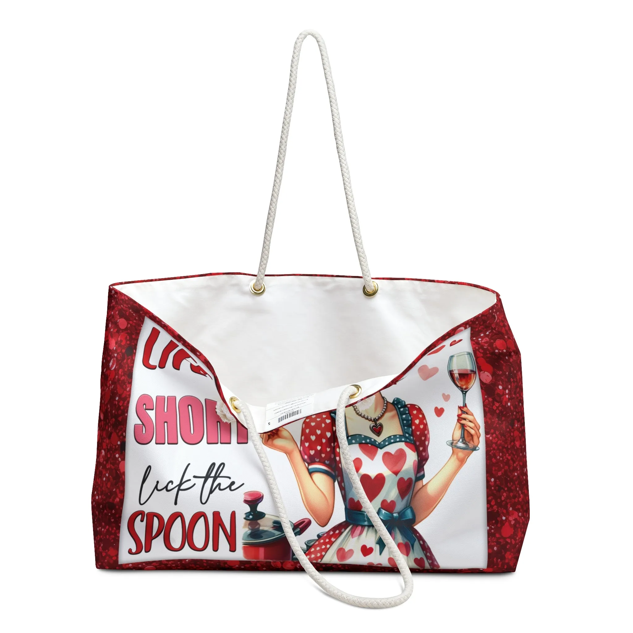 Personalised/Non-Personalised Weekender Bag, Life is Short Lick the Spoon, Large Weekender Bag, Beach Bag, Book Bag