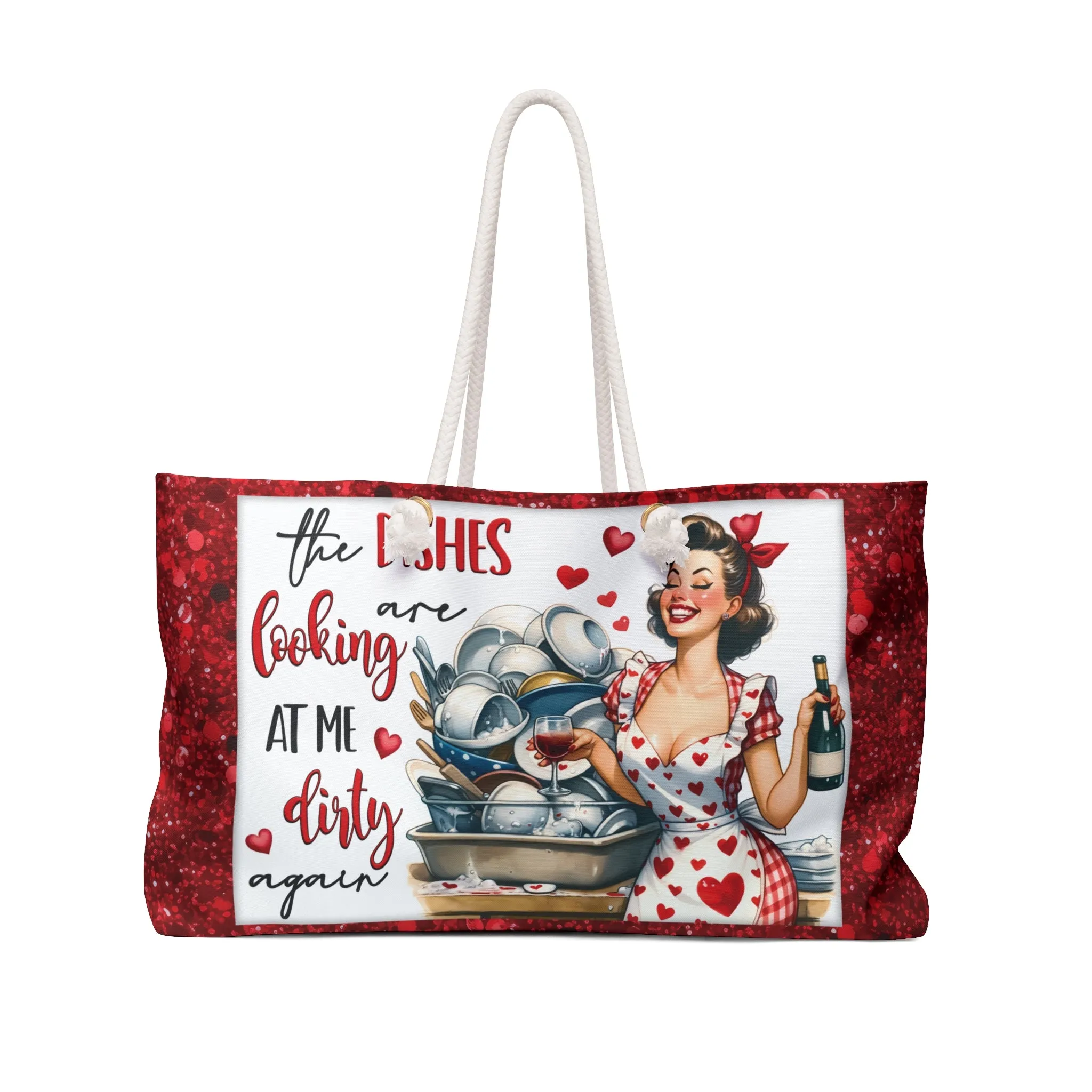 Personalised/Non-Personalised Weekender Bag, The Dishes are Looking at me Dirty Again, Large Weekender Bag, Beach Bag, Book Bag