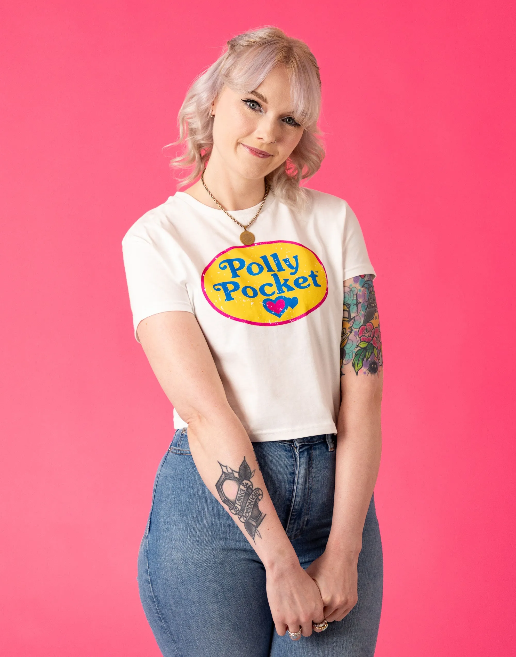 Polly Pocket Retro Logo White Cropped T-Shirt