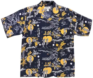 Retro Hula Moon Navy Hawaiian Shirt