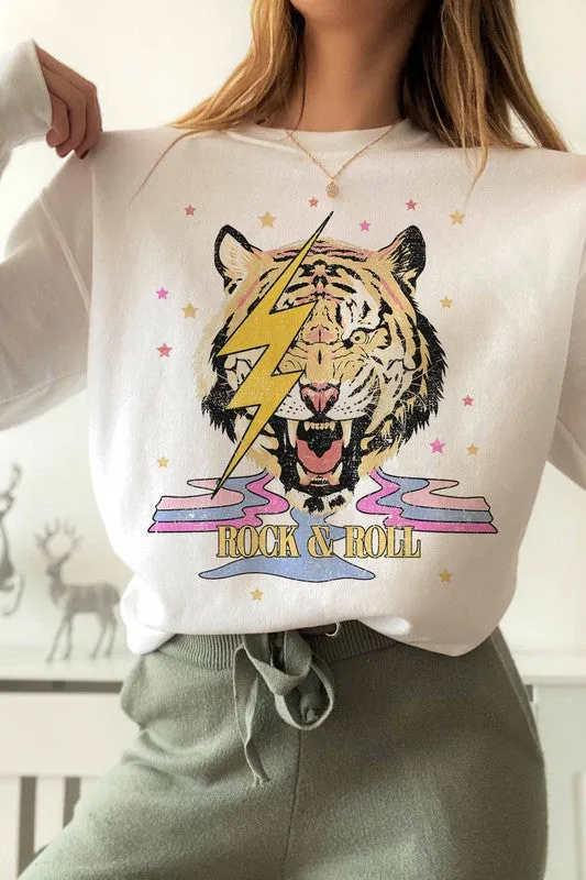 ROCK AND ROLL RETRO TIGER GRAPHIC SWEATSHIRT