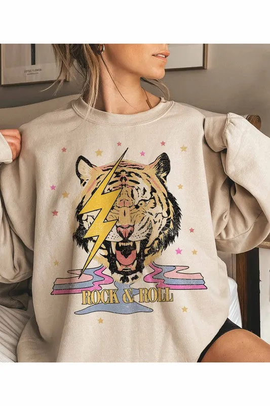 ROCK AND ROLL RETRO TIGER GRAPHIC SWEATSHIRT