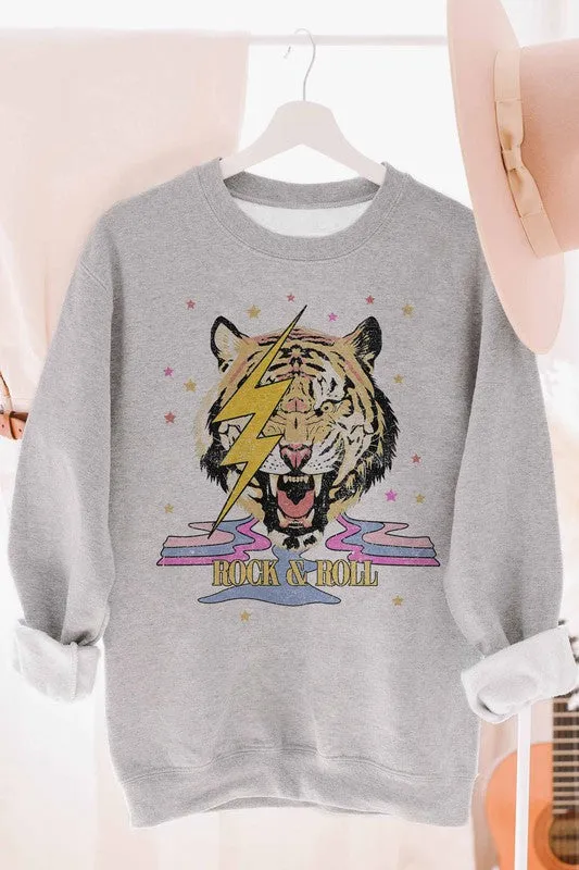 ROCK AND ROLL RETRO TIGER GRAPHIC SWEATSHIRT