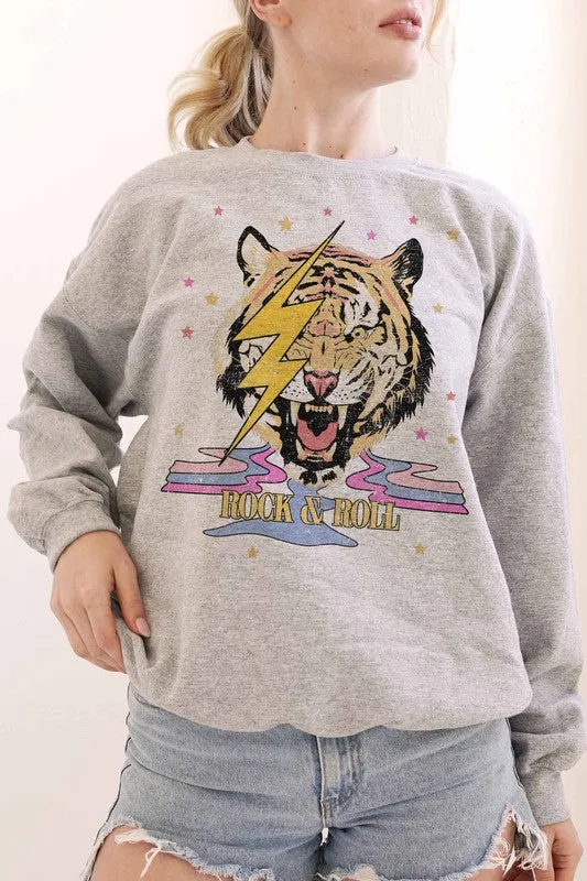 ROCK AND ROLL RETRO TIGER GRAPHIC SWEATSHIRT