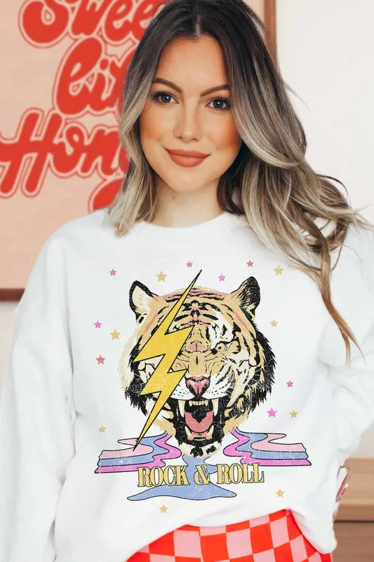 ROCK AND ROLL RETRO TIGER GRAPHIC SWEATSHIRT