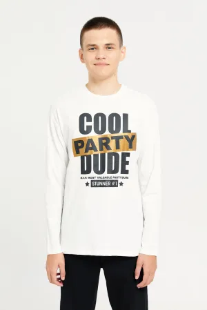 Senior Boys White Cool Party Dude T-Shirt