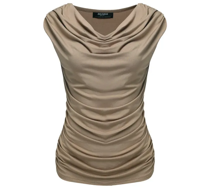 Slim Fit Sleeveless Cowl Neck Shirt