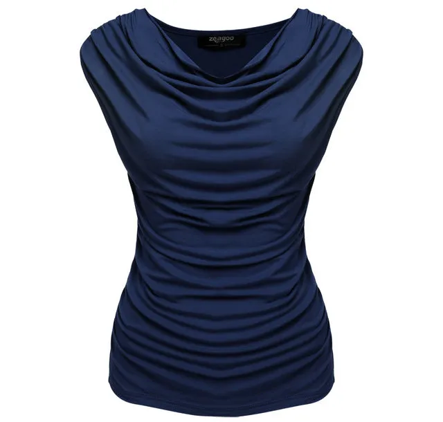 Slim Fit Sleeveless Cowl Neck Shirt