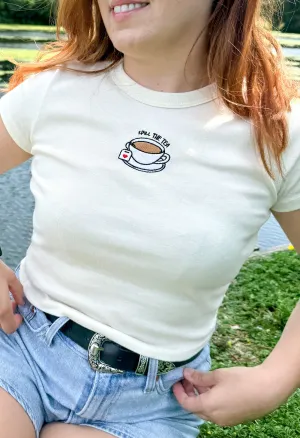 Spill The Tea Embroidered Micro Rib Baby Tee