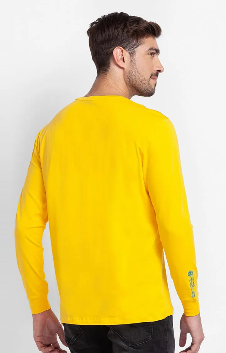 Spykar Chrome Yellow Cotton Full Sleeve Printed Casual T-Shirt For Men