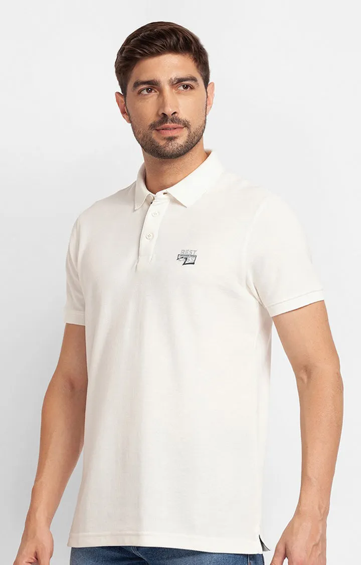 Spykar White Cotton Half Sleeve Plain Casual Polo T-Shirt For Men