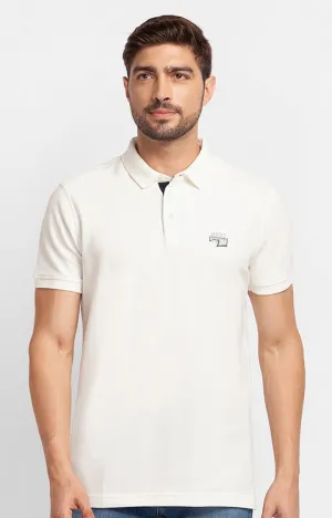 Spykar White Cotton Half Sleeve Plain Casual Polo T-Shirt For Men