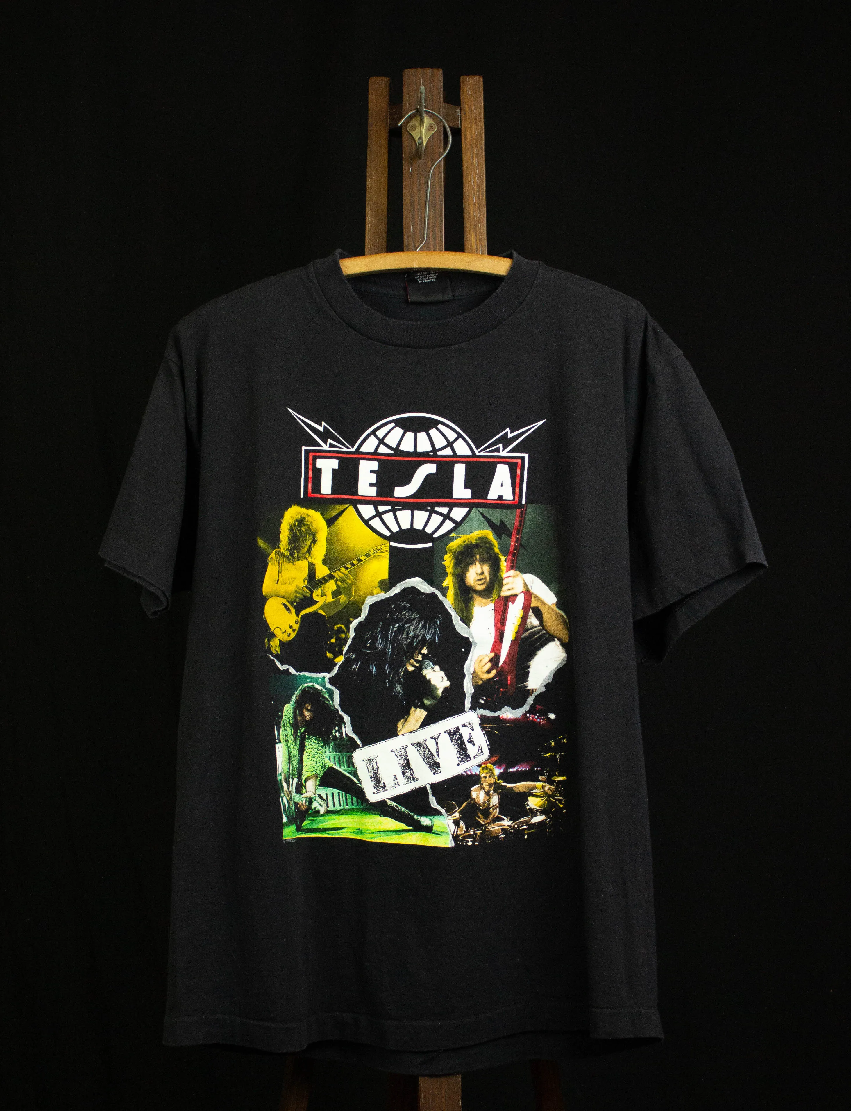 Vintage 1992 Tesla Live Psychotic Supper Tour Concert T Shirt Black XL