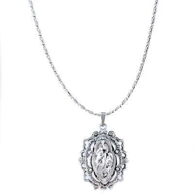 Vintage Art Nouveau Revival Floral Pendant Silvertone 1960S