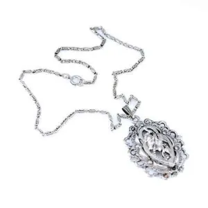 Vintage Art Nouveau Revival Floral Pendant Silvertone 1960S