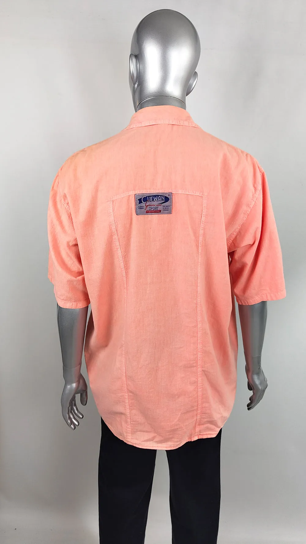 Vintage Mens Distressed Shredded Chewan Sports Peach Shirt, 1990s