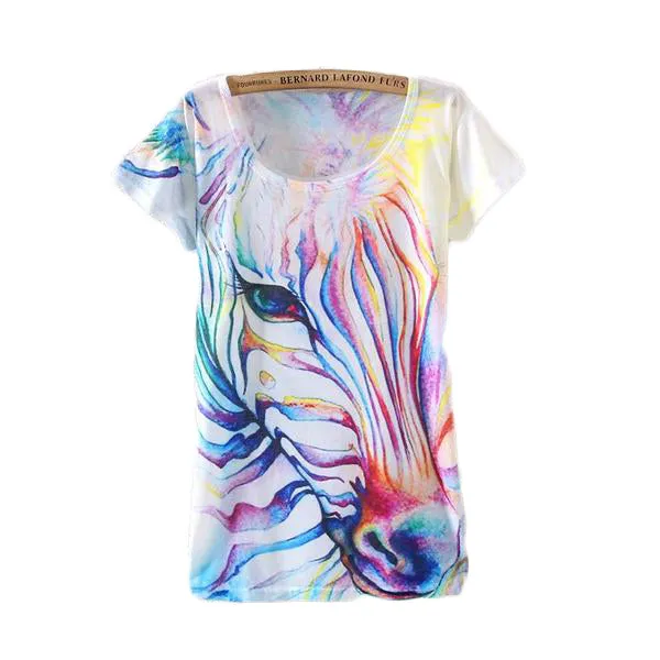 Watercolor Zebra Printed Short Sleeve Tees