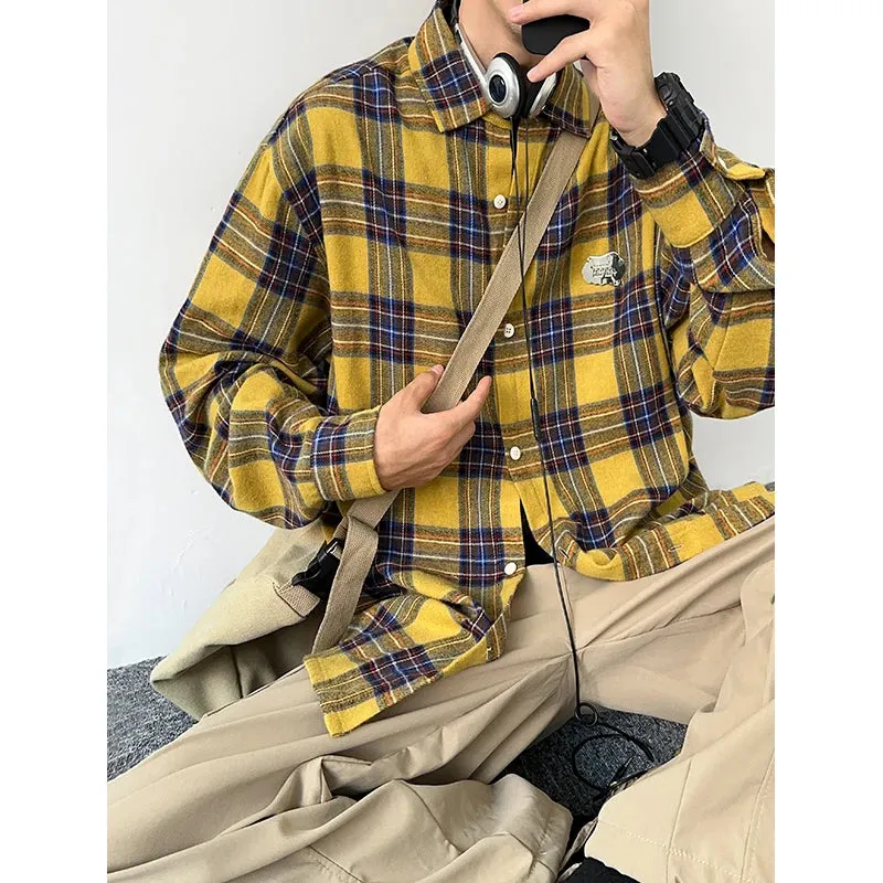 Wiaofellas  -  Autumn Long Sleeved Shirt Men Oversized Retro Casual Shirt Men Japanese Streetwear Loose Plaid Shirt Mens Vintage Shirts M-3XL