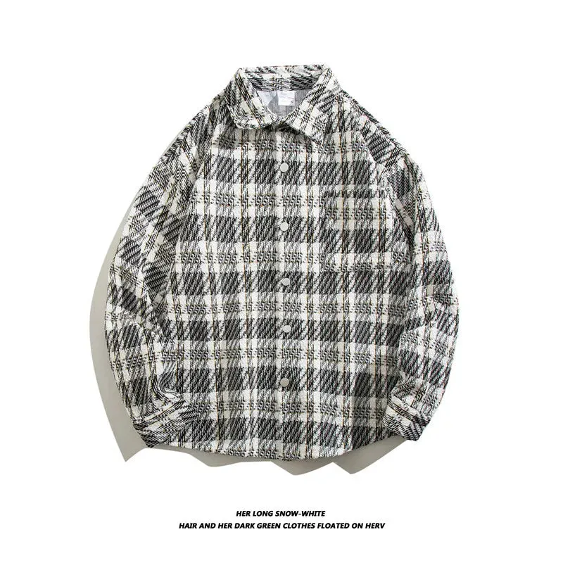 Wiaofellas  -  Japanese Retro Woolen Plaid Shirt For Men Autumn Winter Long Sleeved Top Fashion Vintage Shirts Coat Trendy Clothing Streetwear