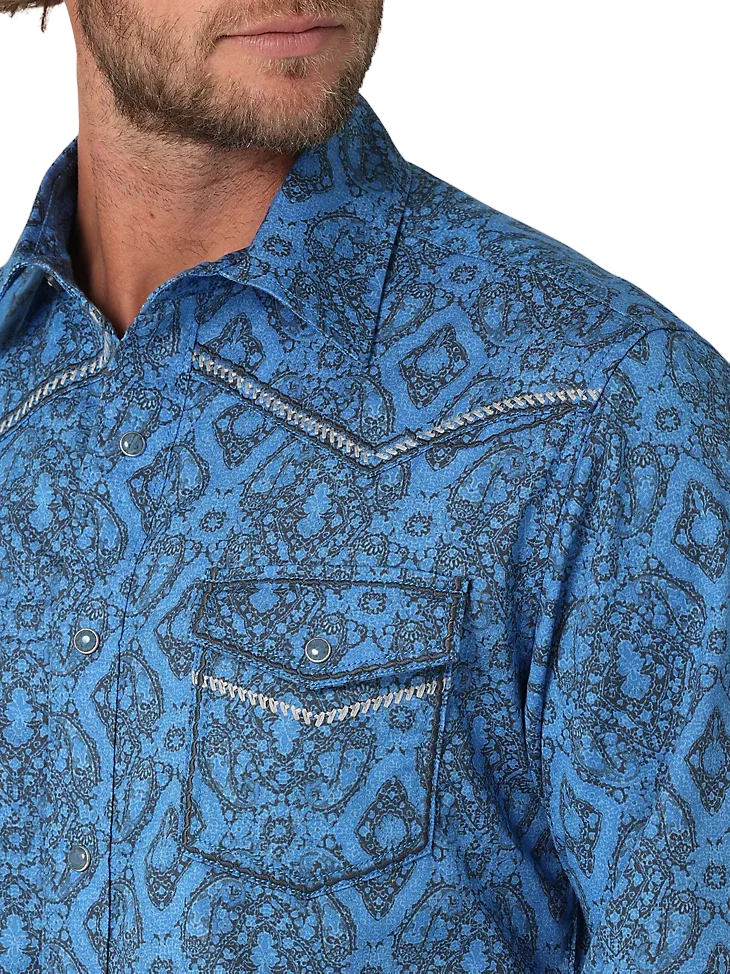 Wrangler Men's Yoke Western Blue Shirt - Big