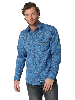 Wrangler Men's Yoke Western Blue Shirt - Big