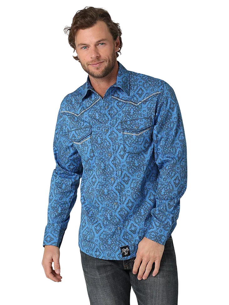 Wrangler Men's Yoke Western Blue Shirt - Big