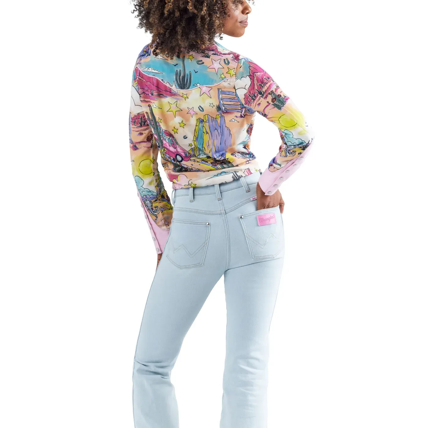 Wrangler Women's Barbie Cowgirl Print Long Sleeve Retro Western Shirt