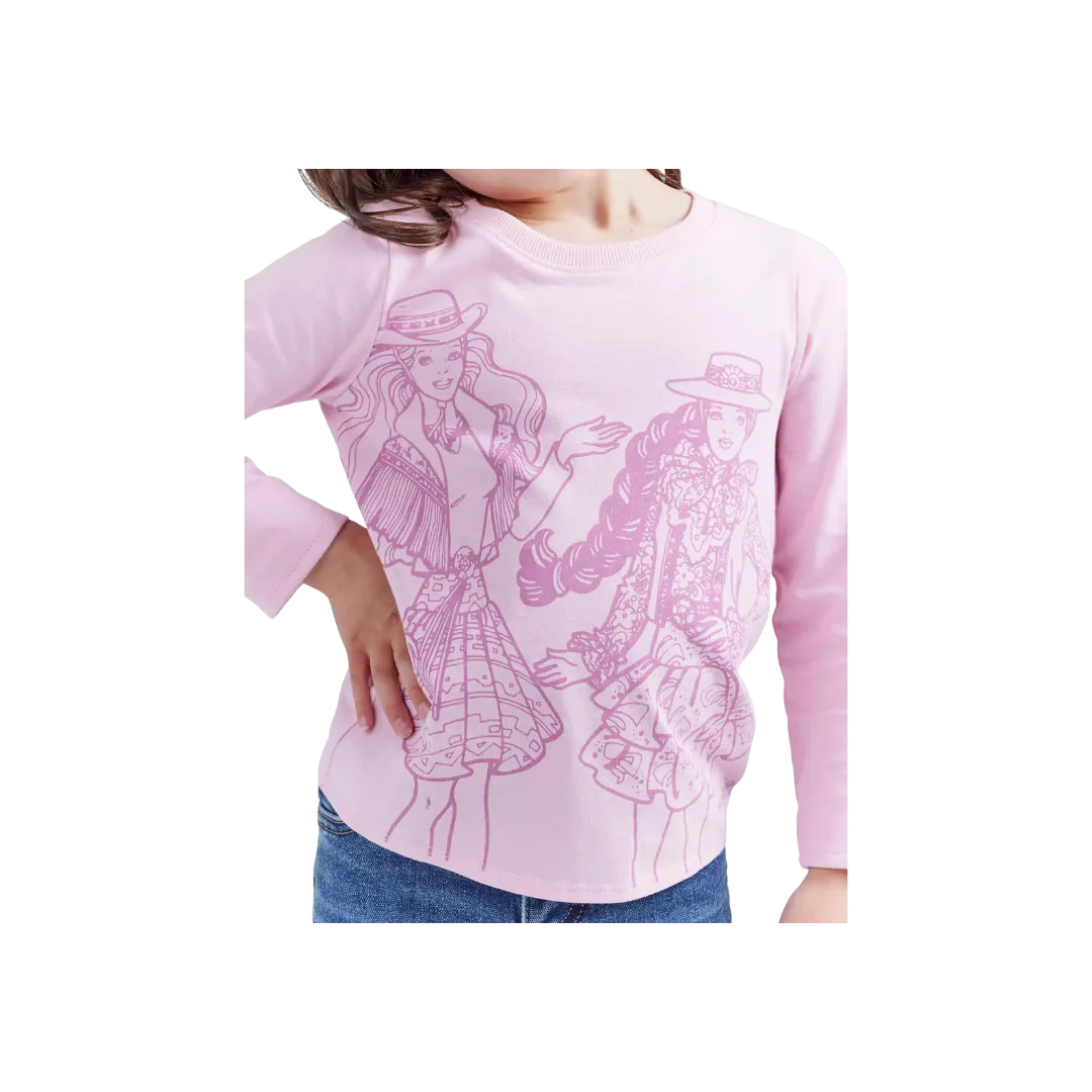 Wrangler x Barbie Girl's Graphic Long Sleeve Pink Tee